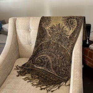 Black and gold scarf 80” long by 27” wide